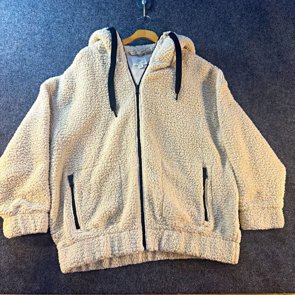 OFFLINE by Aerie Womens M Ivory Sherpa Fleece Full Zip Hooded Jacket Pockets